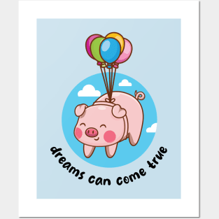 Dreams can come true flying pig (on light  colors) Posters and Art